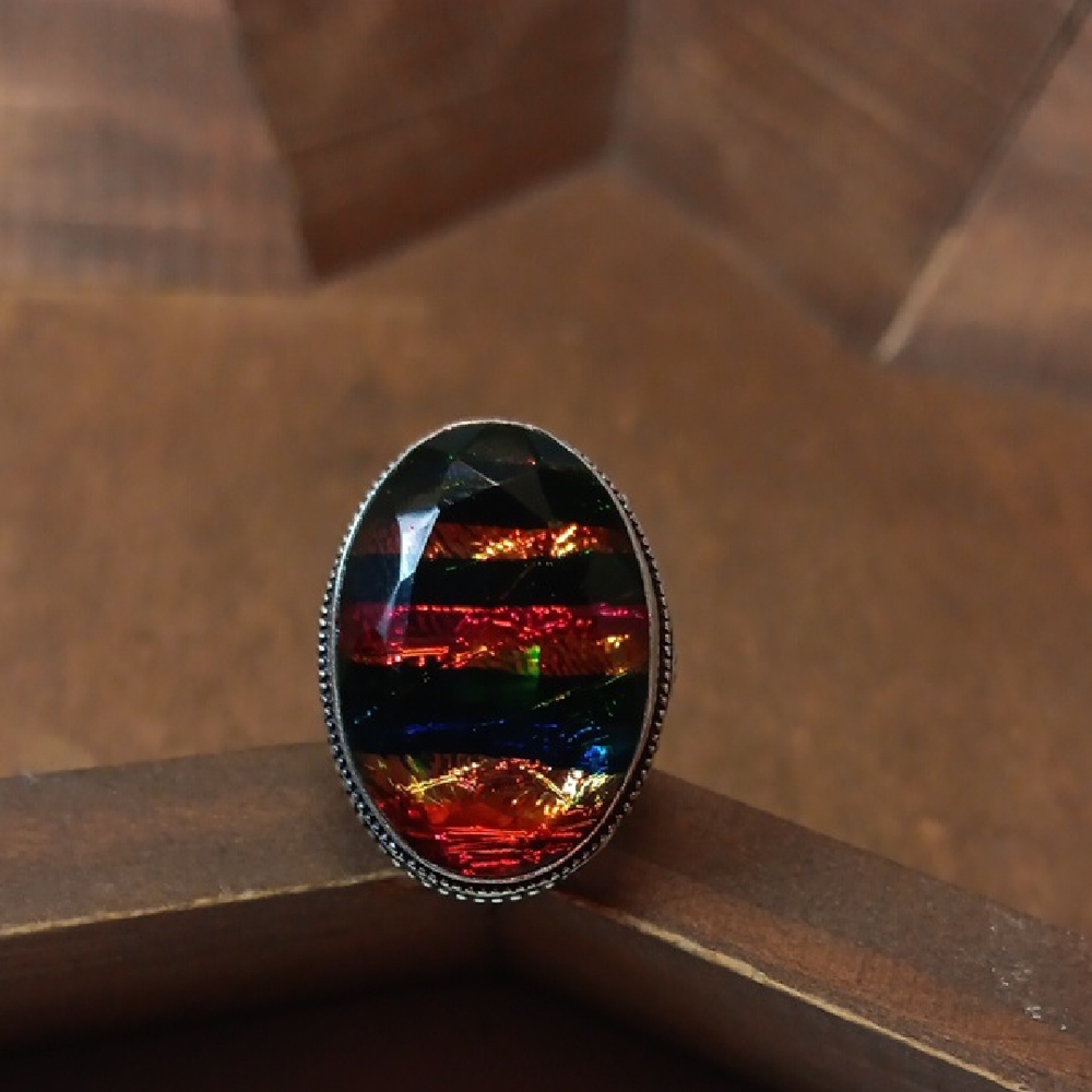 Multicolor Oval Gemstone Ring - image 1